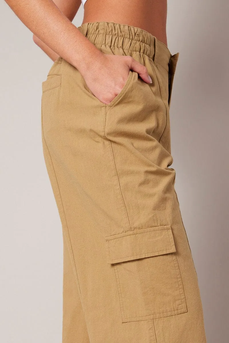 Beige Cargo Pants Mid Rise