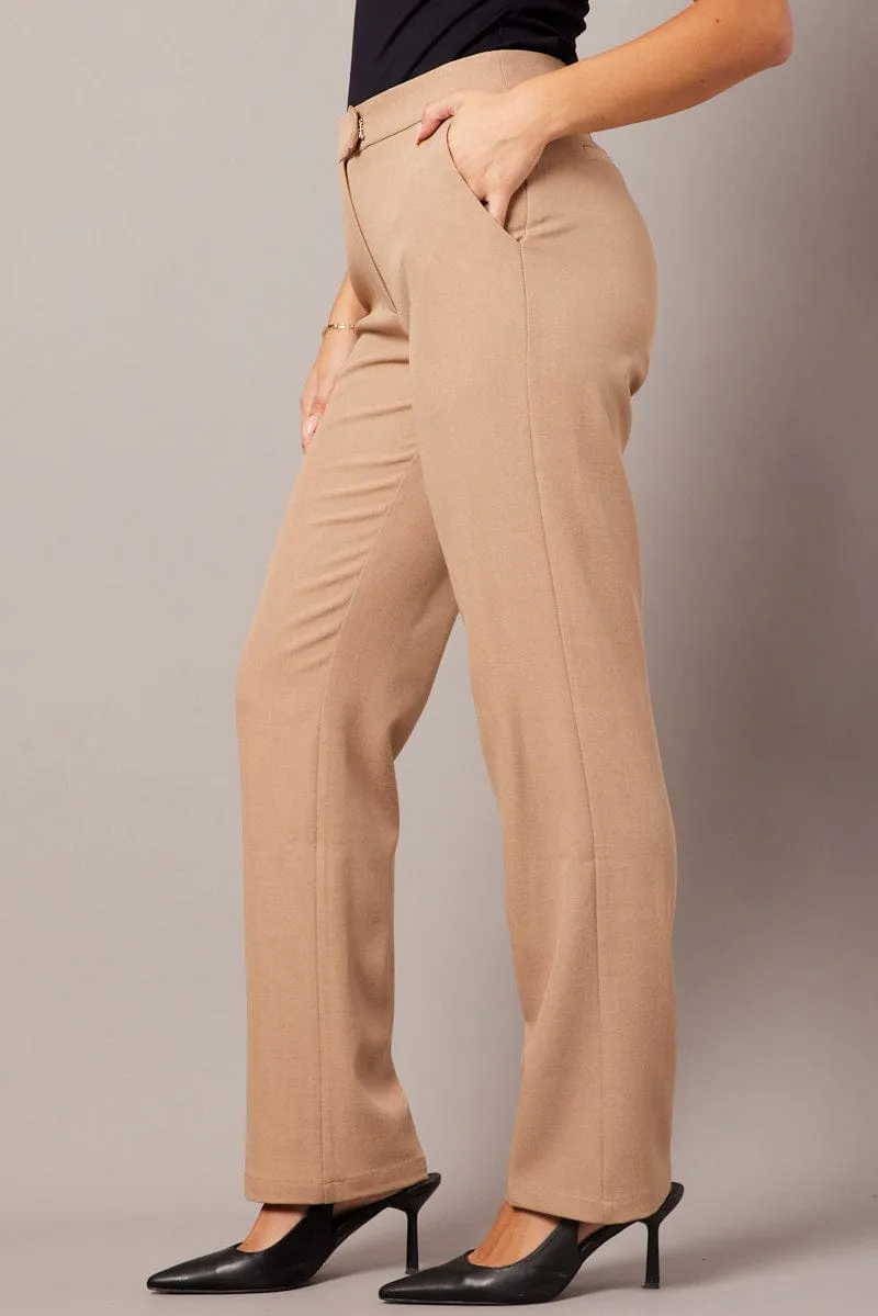 Beige Slim Pants Mid Rise