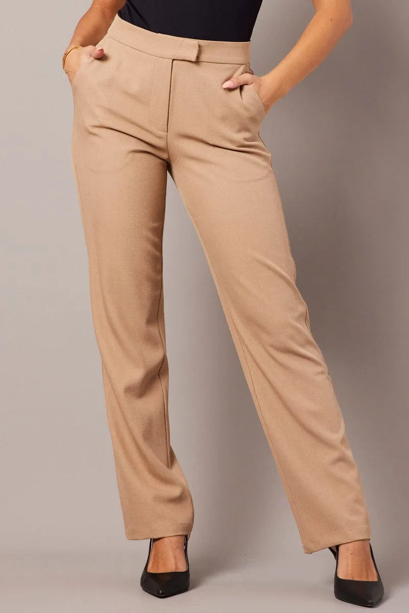 Beige Slim Pants Mid Rise