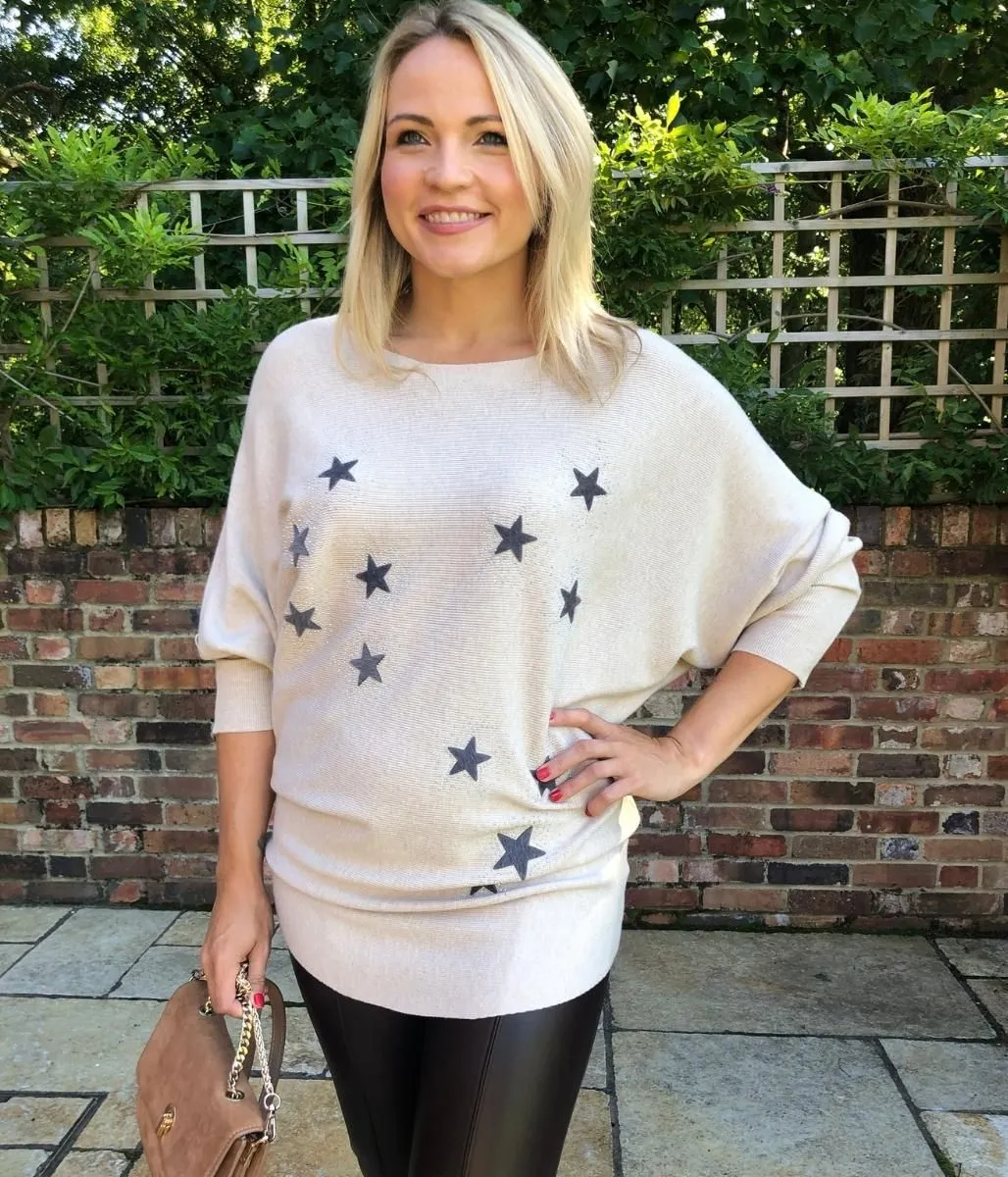 Beige Star Batwing Jumper