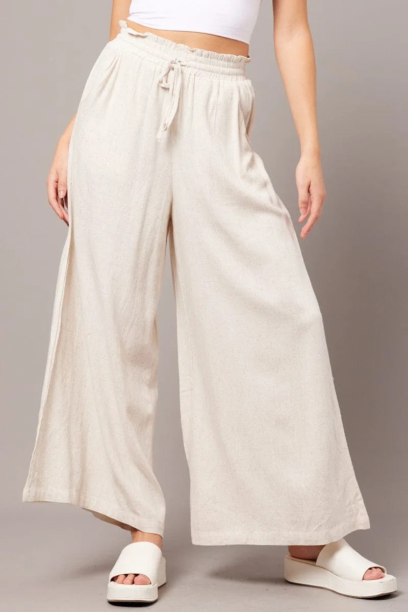 Beige Wide Leg Pants High Rise