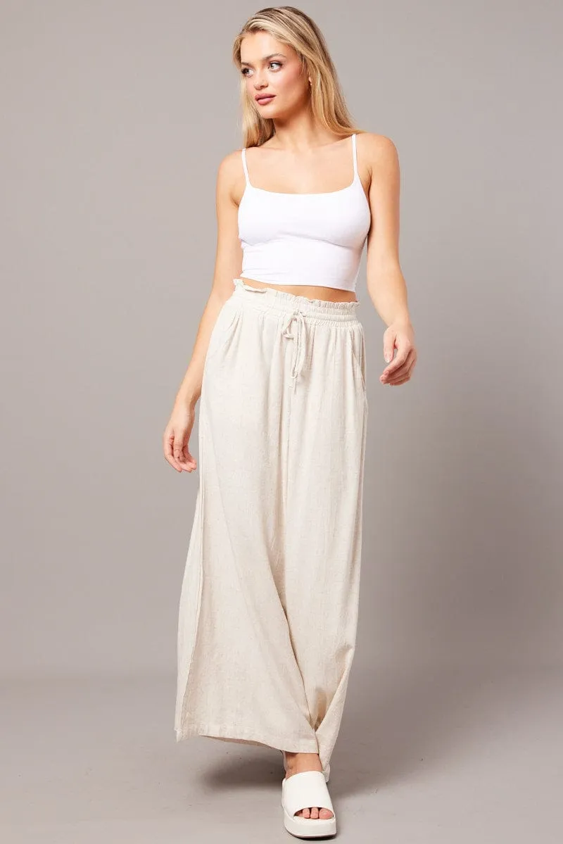 Beige Wide Leg Pants High Rise