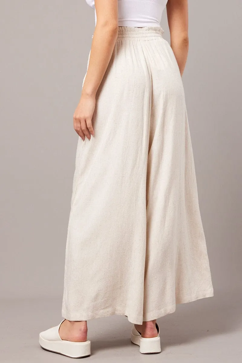 Beige Wide Leg Pants High Rise