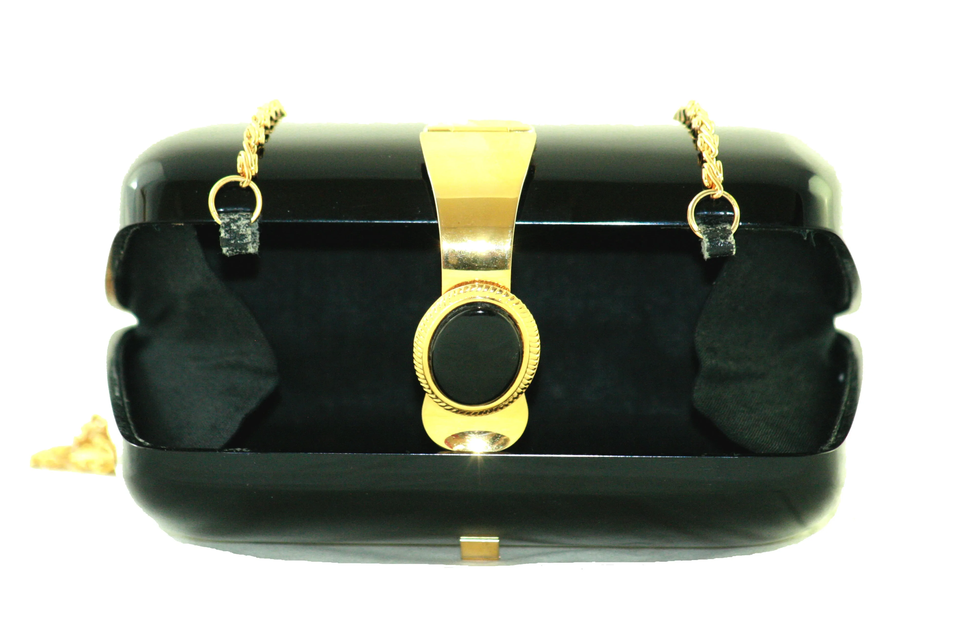 Black acrylic clutch with black brooch