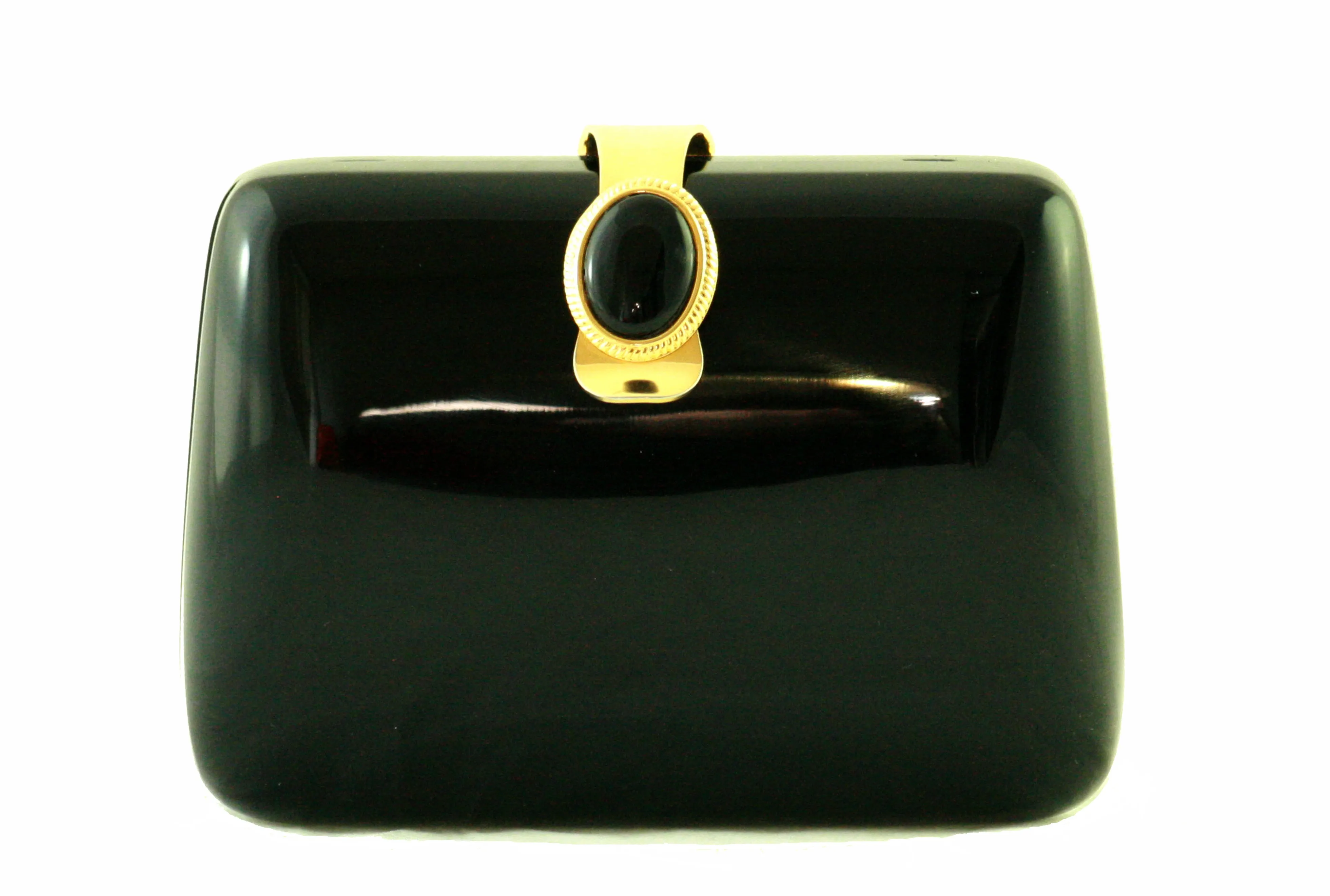 Black acrylic clutch with black brooch