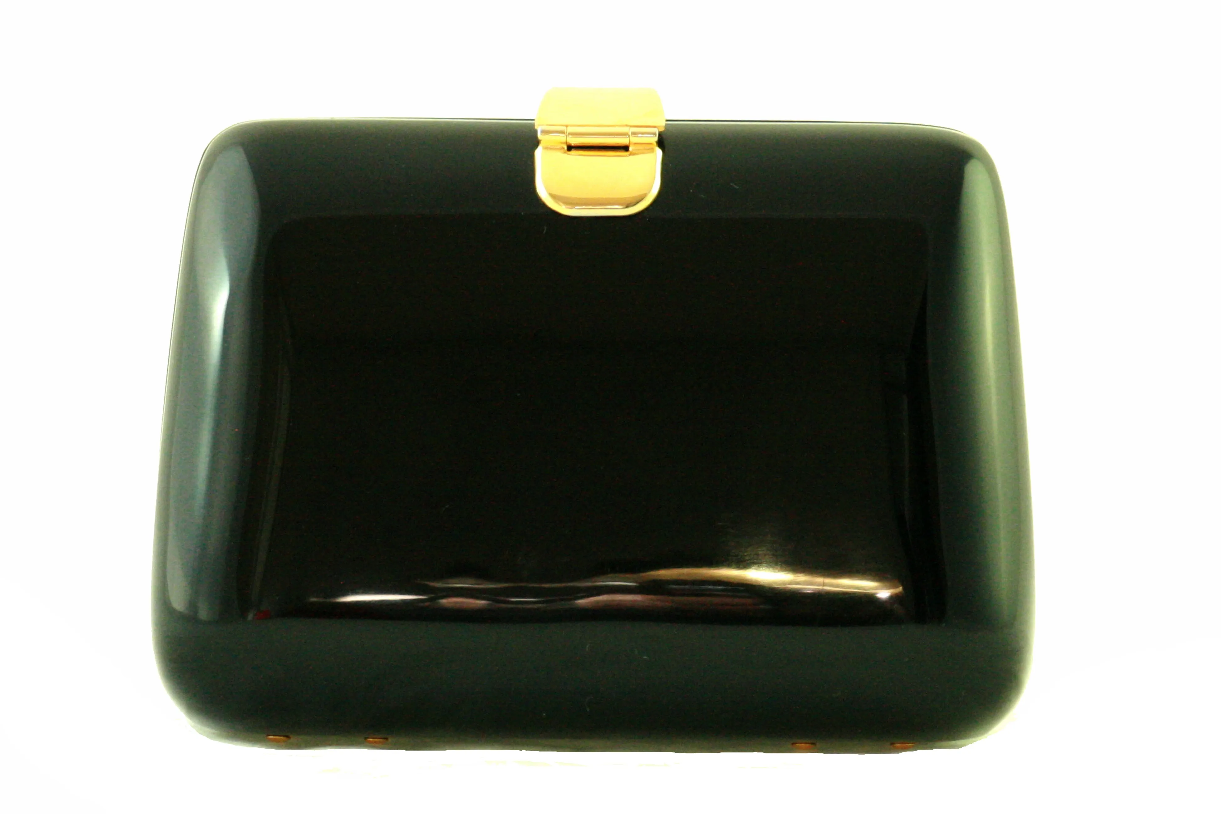 Black acrylic clutch with black brooch