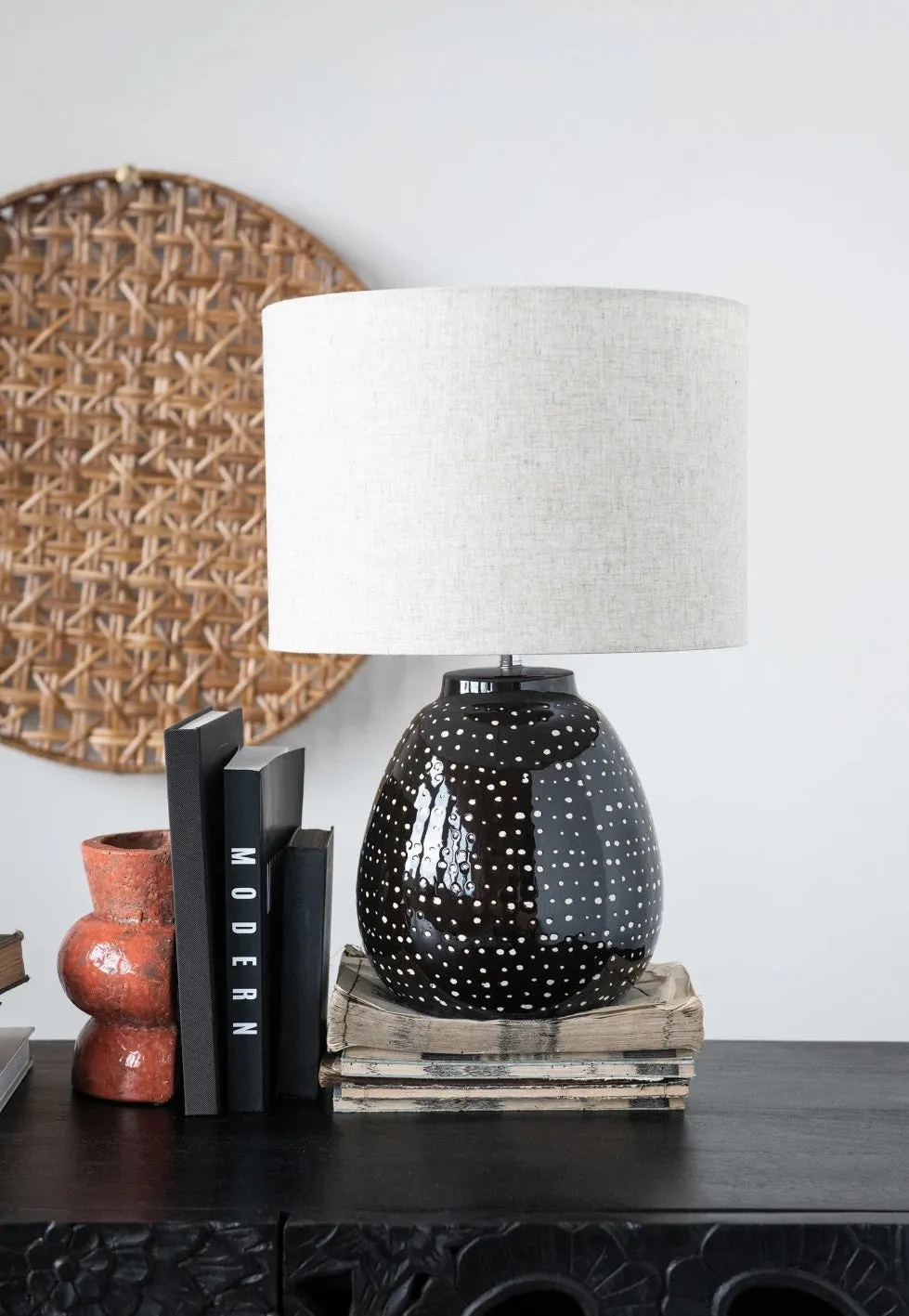 Black & White Dots Stoneware Table Lamp