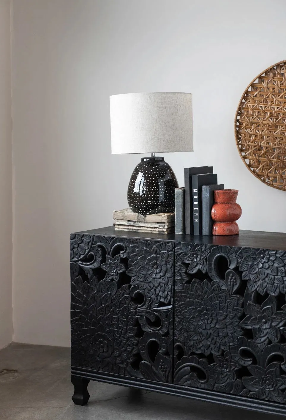 Black & White Dots Stoneware Table Lamp