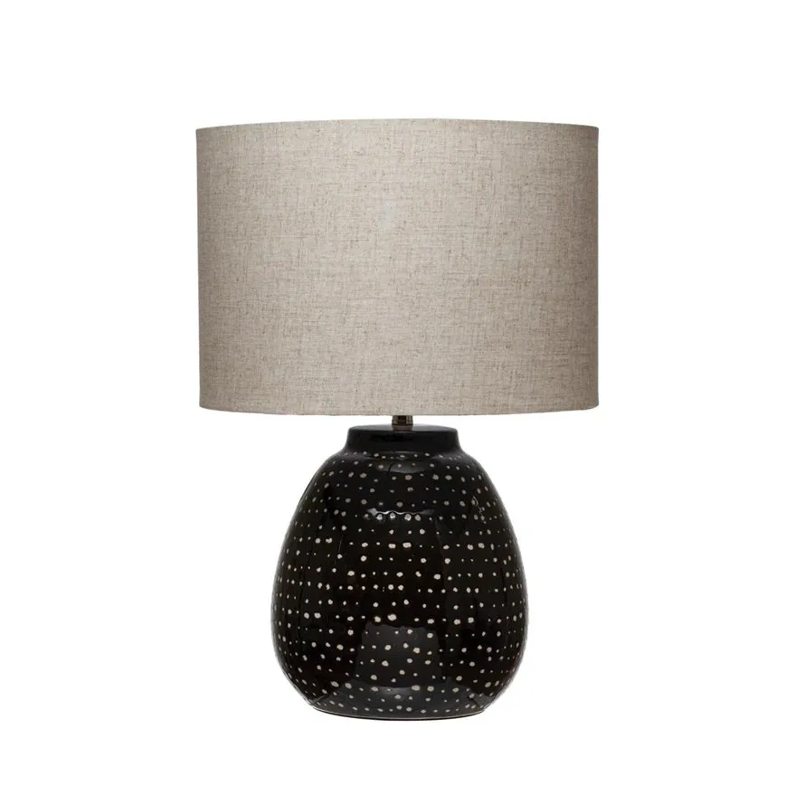 Black & White Dots Stoneware Table Lamp