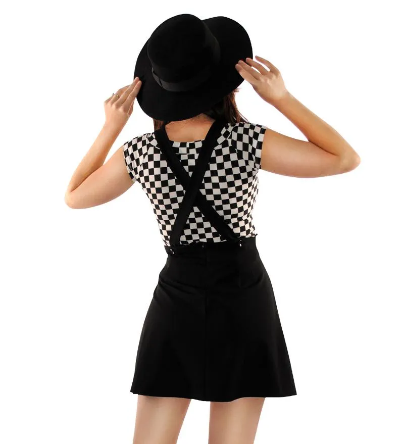 Black and White Checkered Boat Neck Top