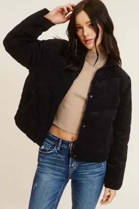 Black Corduroy Puffer Jacket