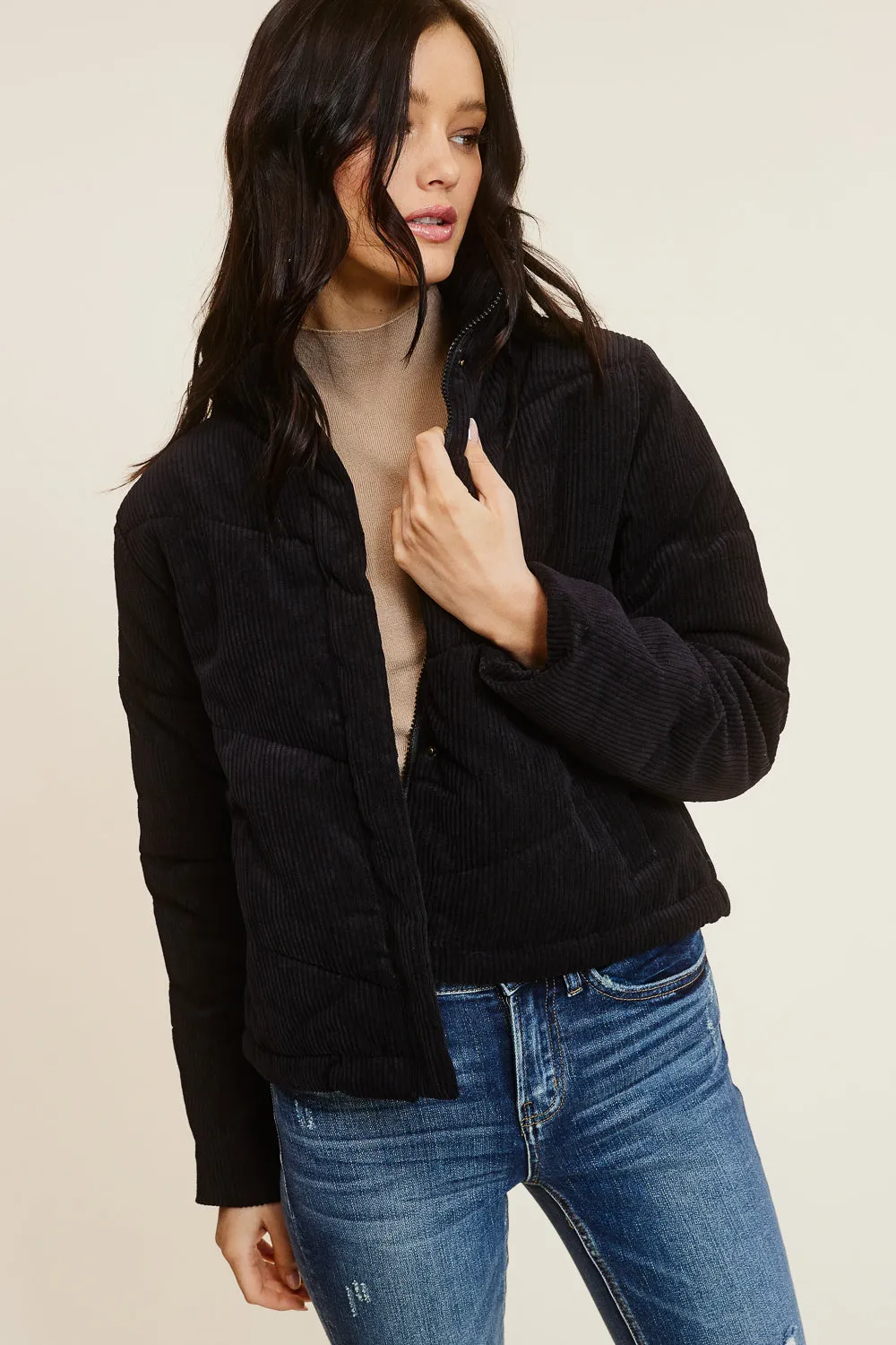 Black Corduroy Puffer Jacket