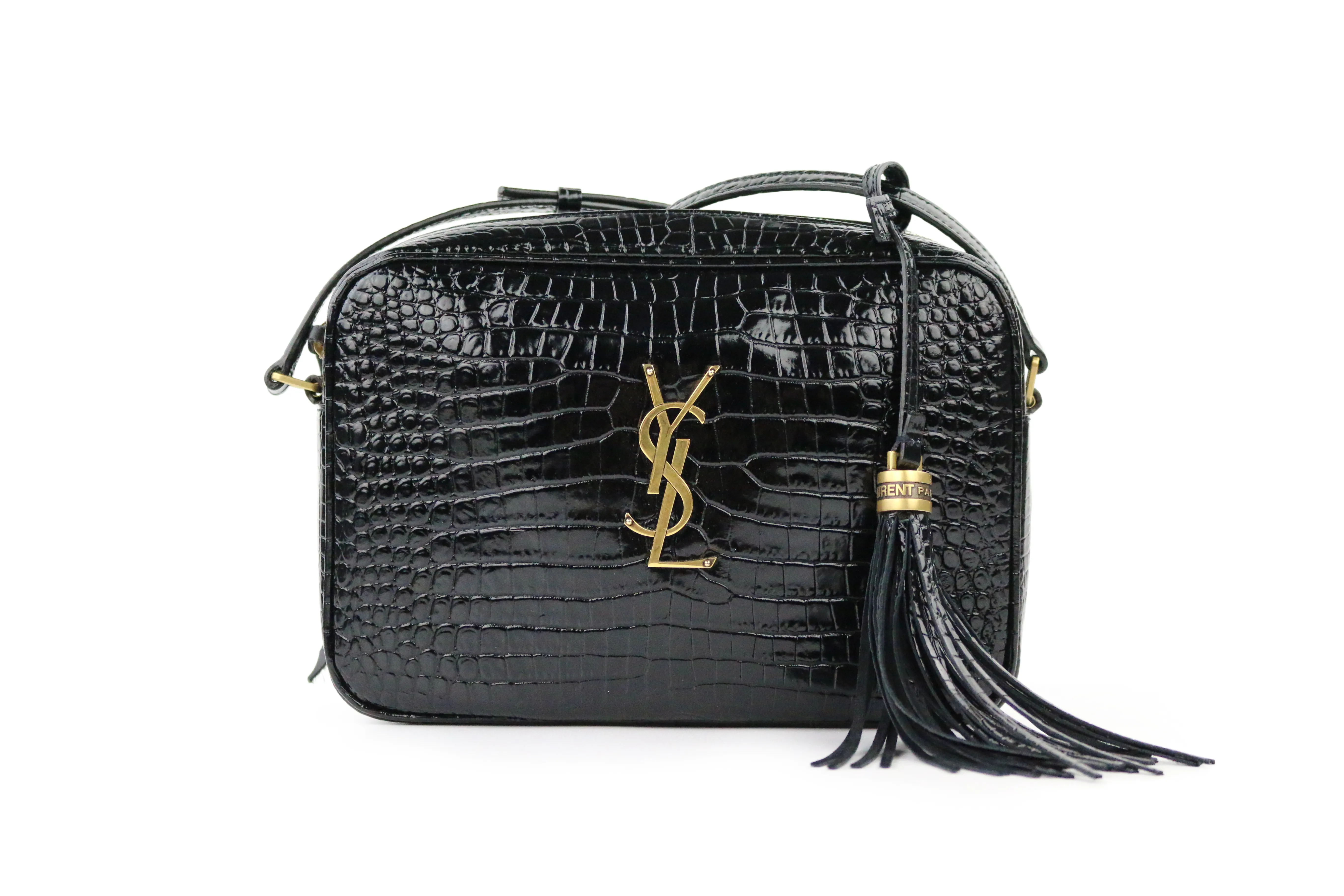 Black Croc Embossed Lou Camera Bag