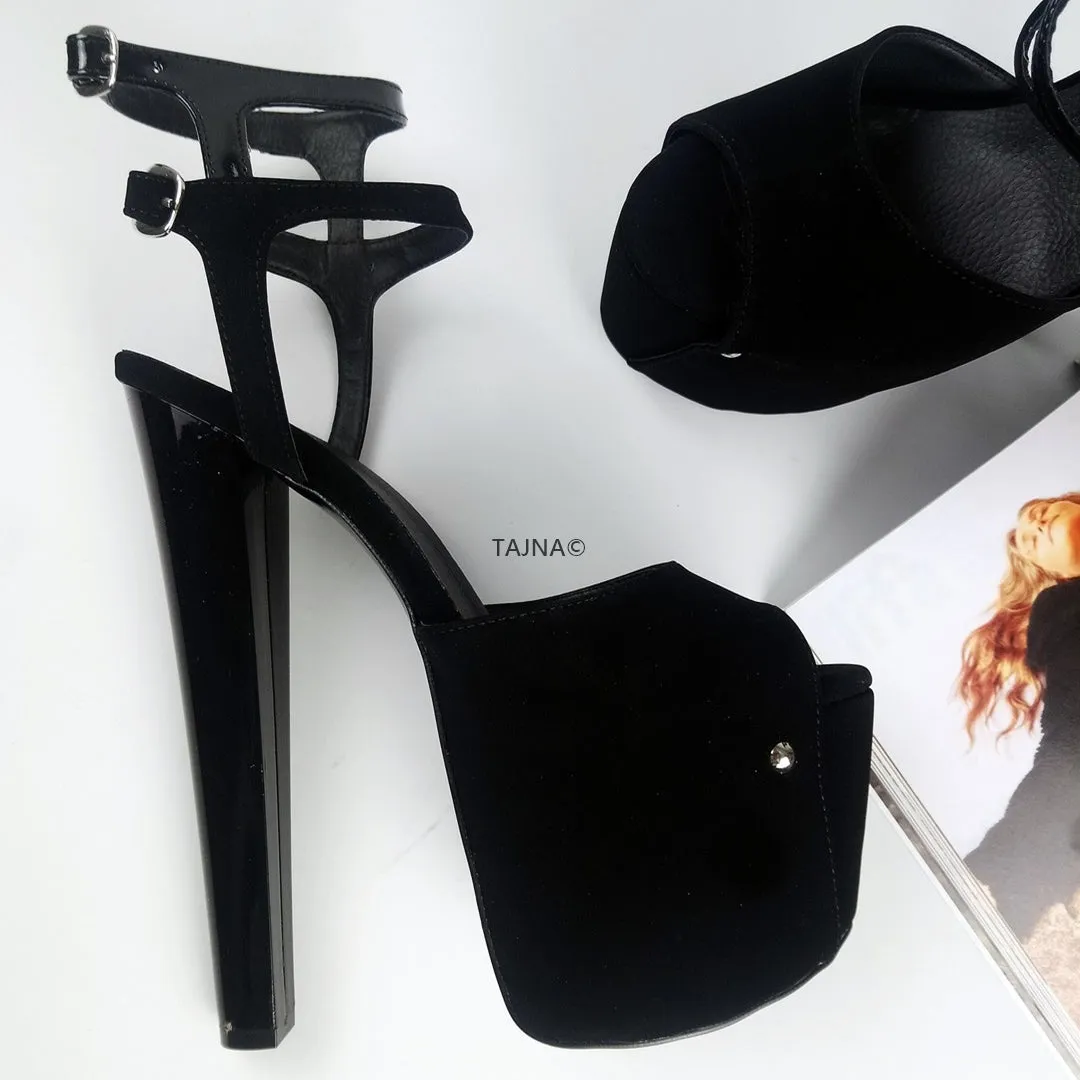 Black Double Strap Platform High Heels