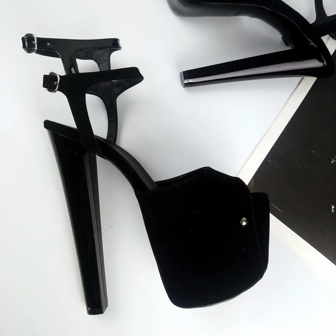 Black Double Strap Platform High Heels