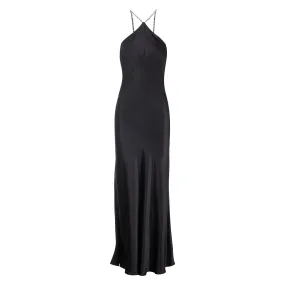 Black Embellished Halter Maxi