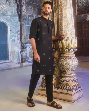 Black Metallic Embroidered Kurta Set