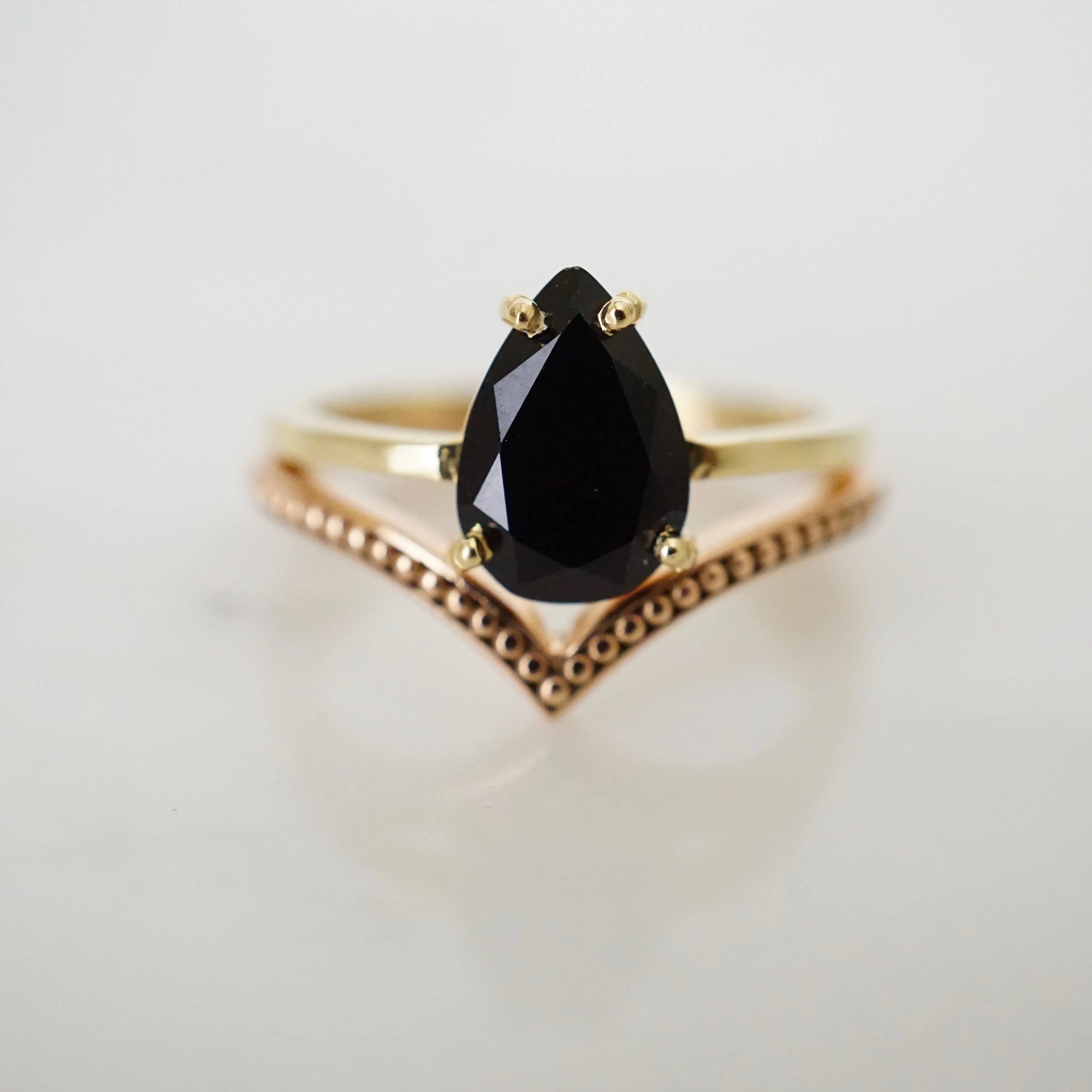 Black Onyx 14k Gold Ring - Pear Cut Onyx Ring - Gold Onyx Ring