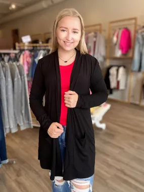 Black Pocket Open Cardigan