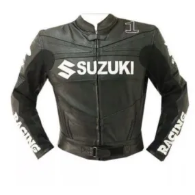 Black Suzuki motorycle jacket with armor protection