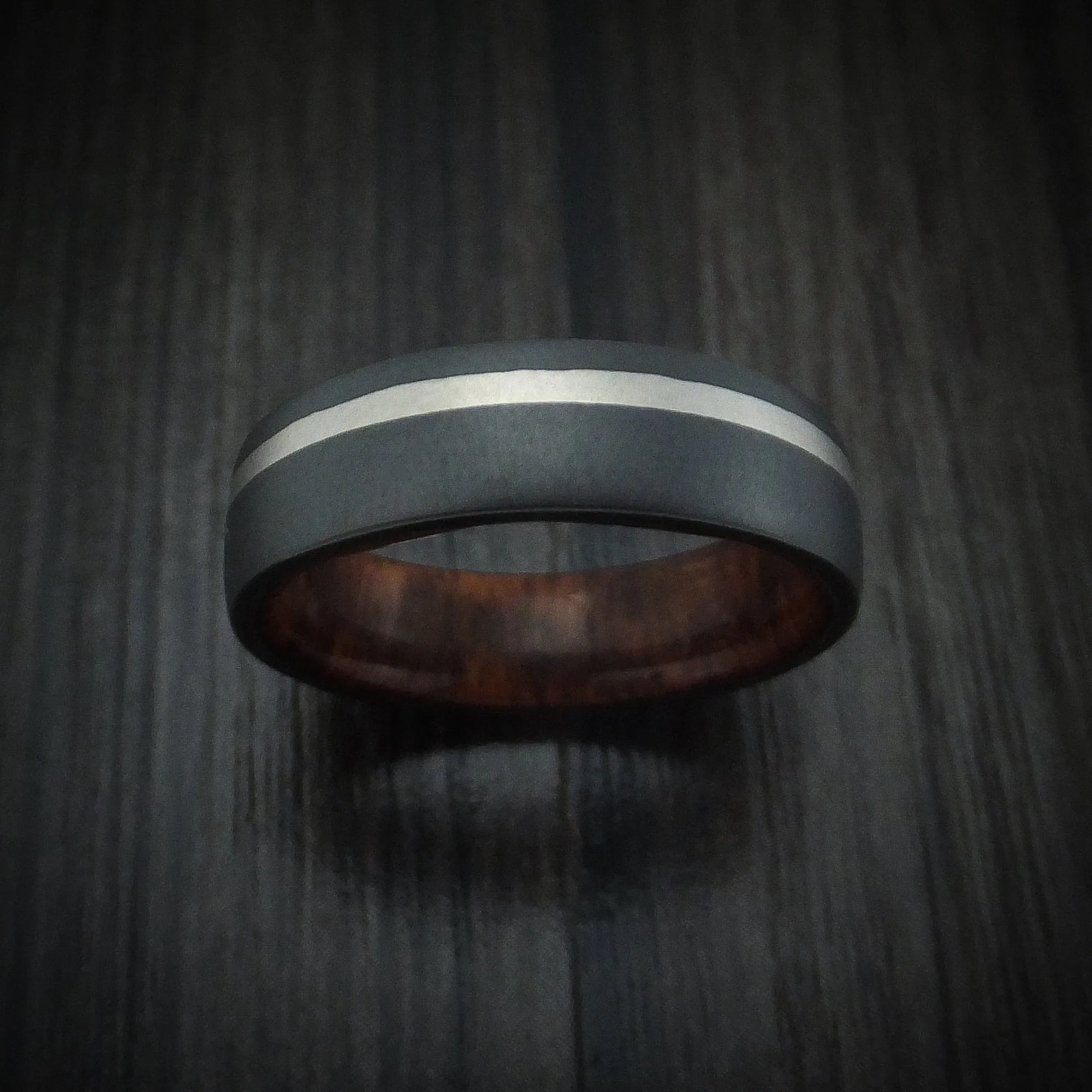 Black Titanium and Platinum Men's Ring with Wood Sleeve Custom Made Band