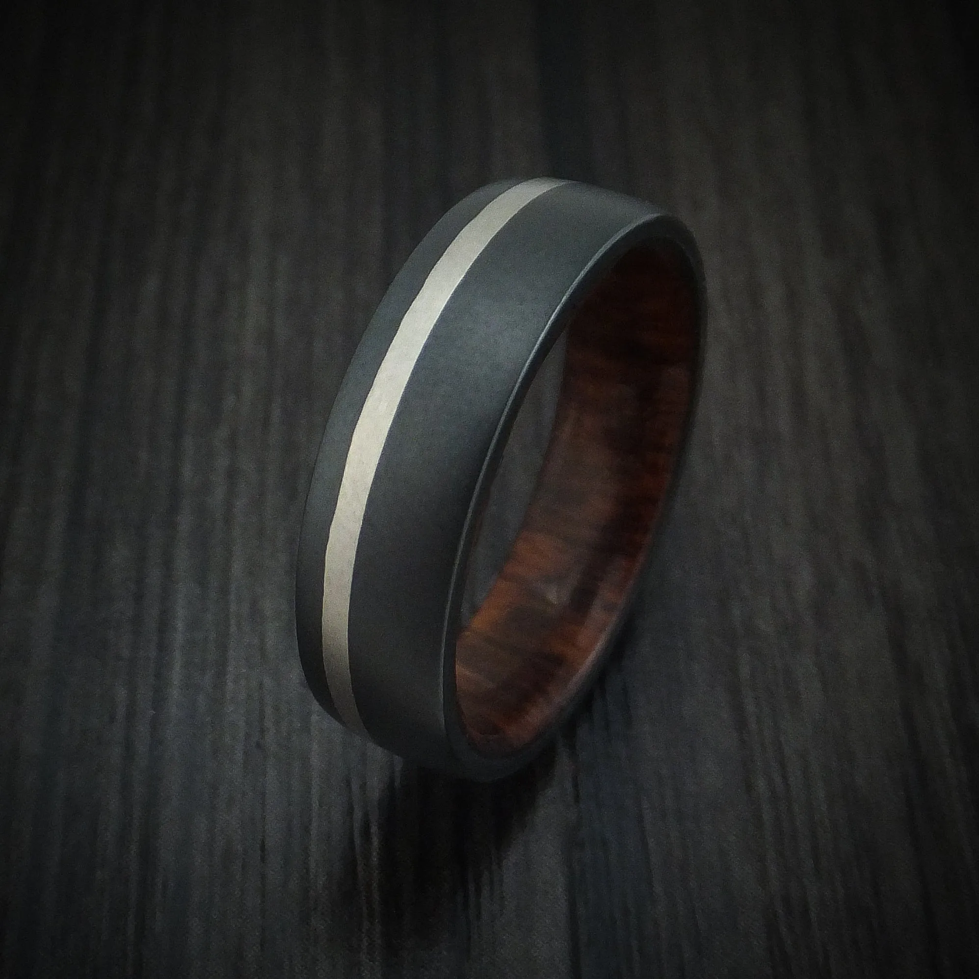 Black Titanium and Platinum Men's Ring with Wood Sleeve Custom Made Band