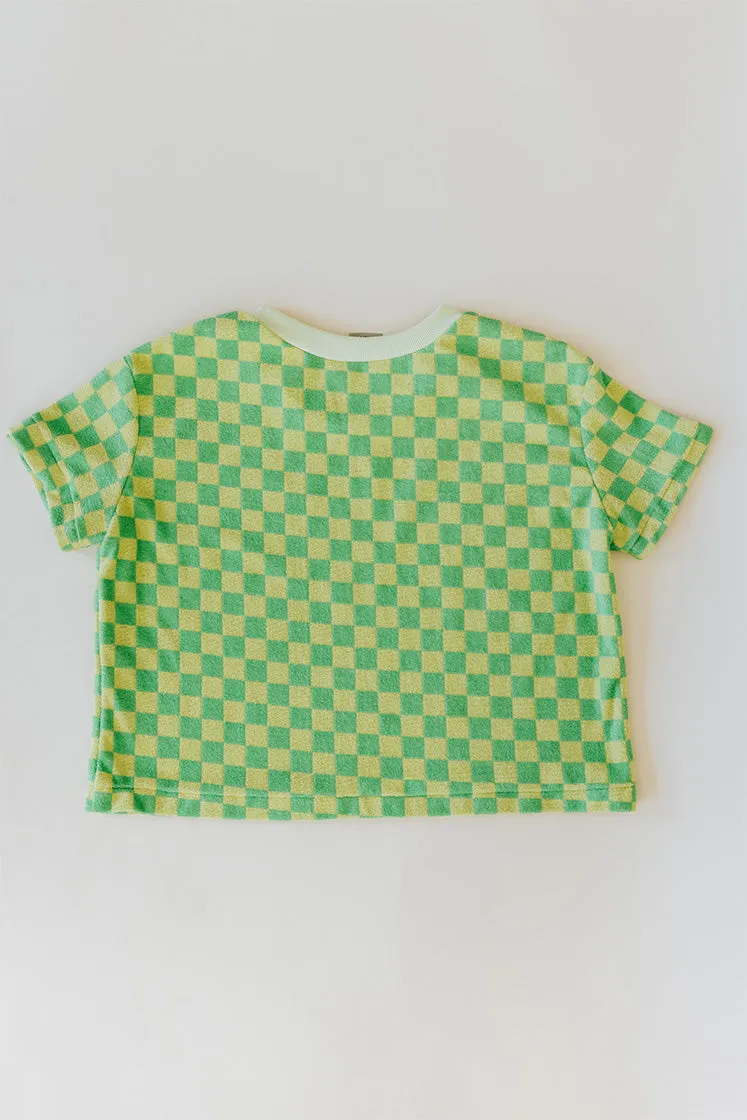 Boxy Cropped Tee - Lemon   Lime Checkerboard Terrycloth