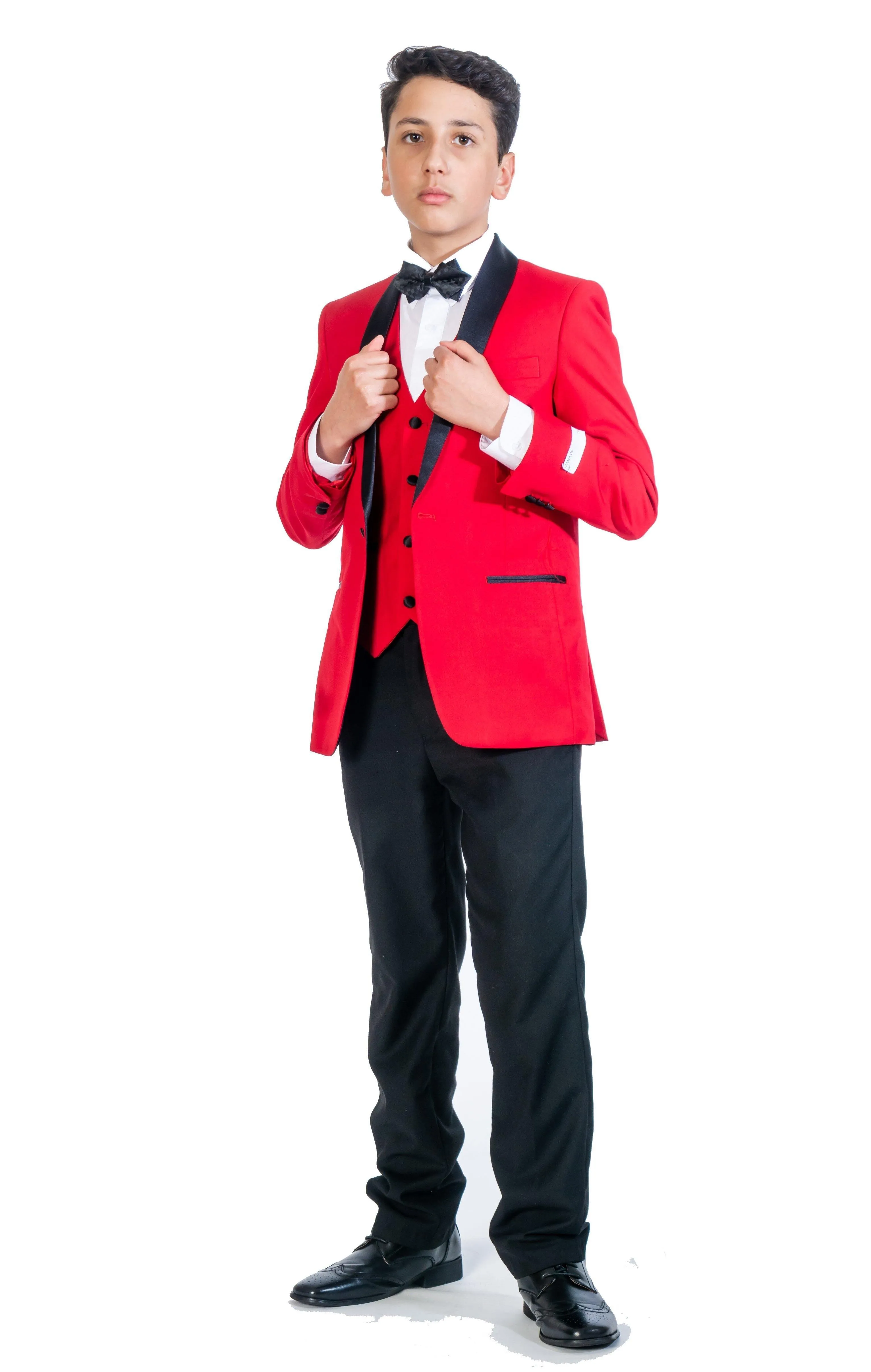 Boys 5 PC Red/Black Shawl Lapel Tuxedo