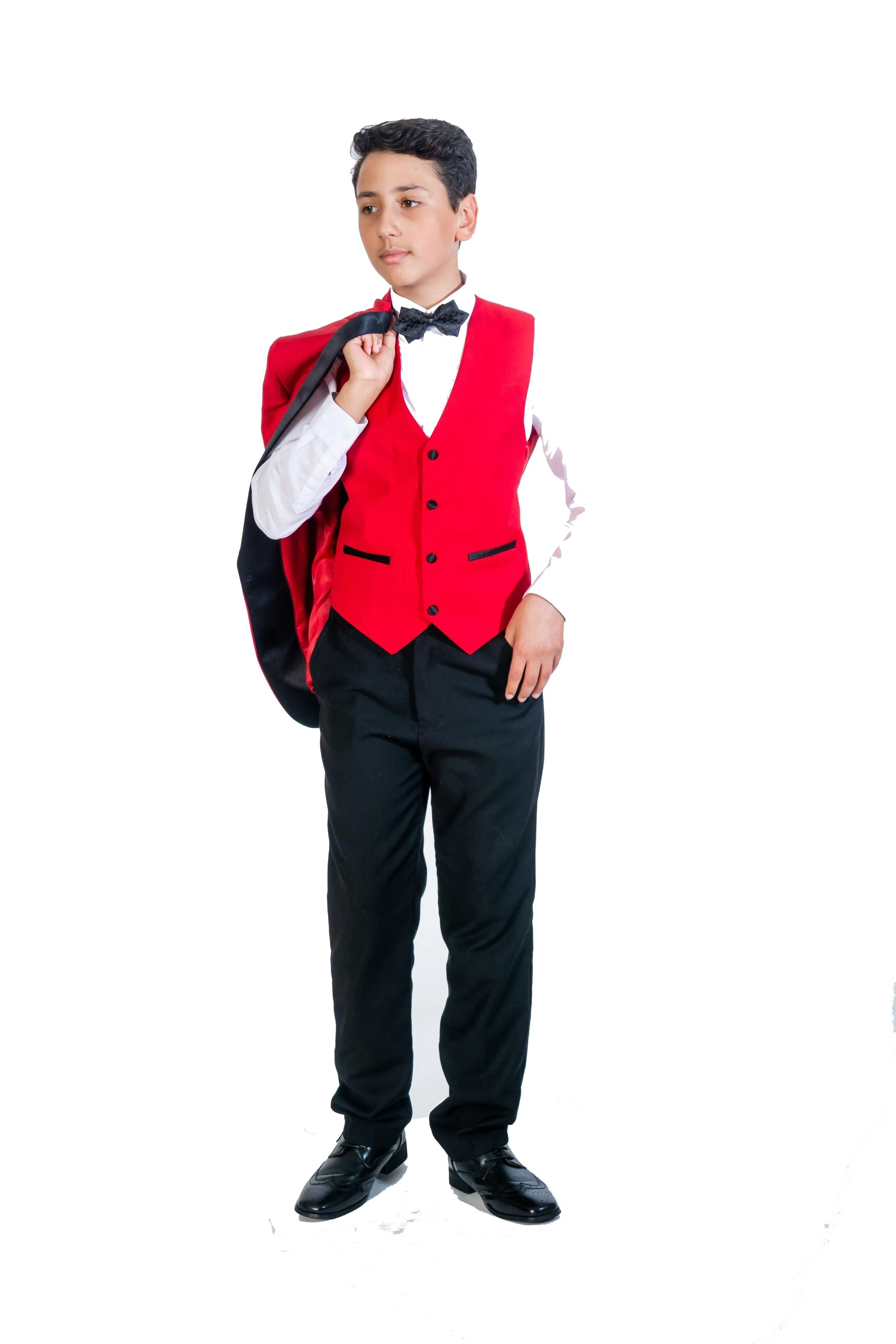 Boys 5 PC Red/Black Shawl Lapel Tuxedo