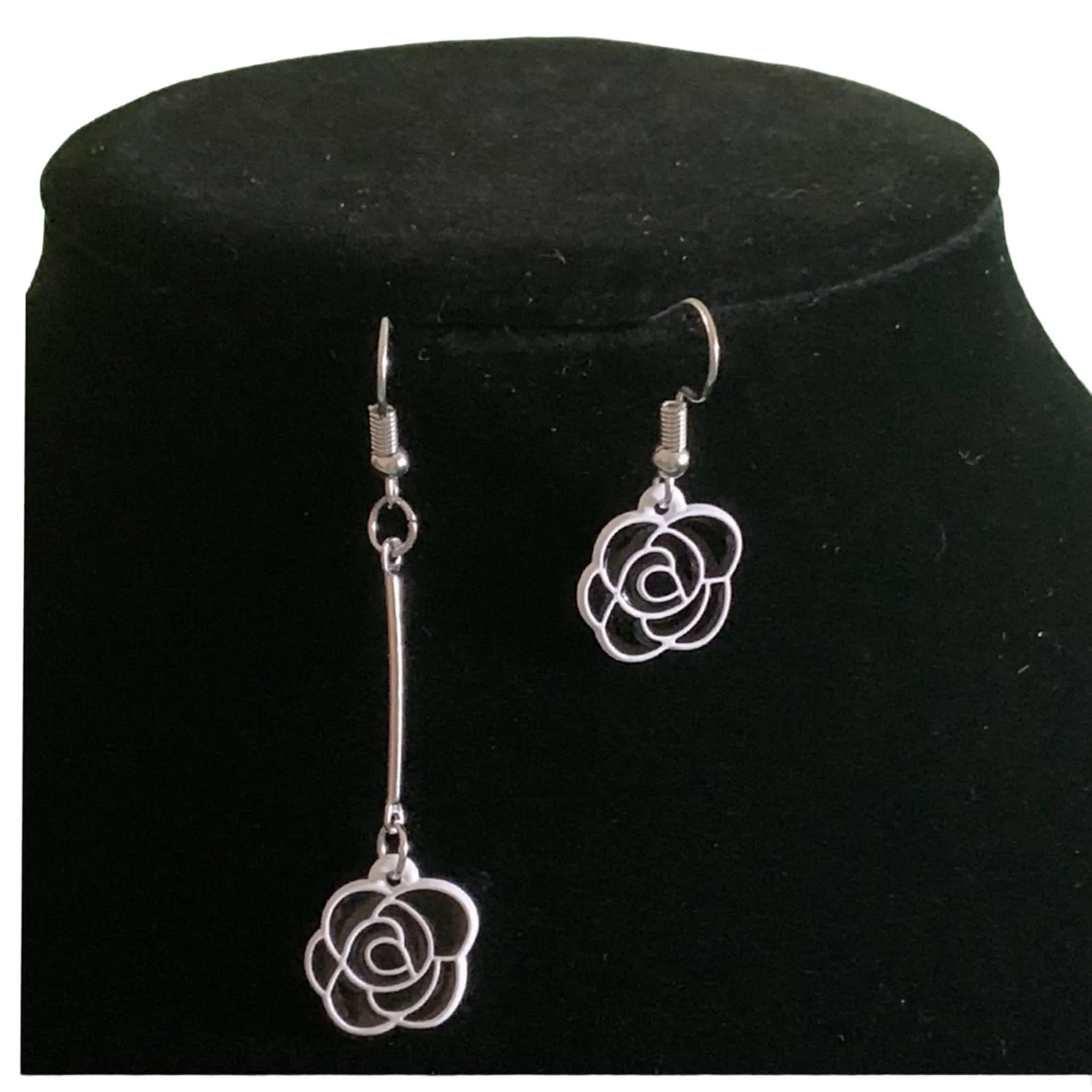 Camellia Flower NEW Black And White Hook Earrings