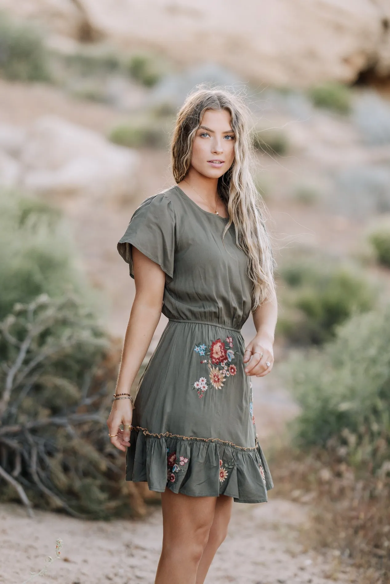 Cammy Short Sleeve Dress in Olive