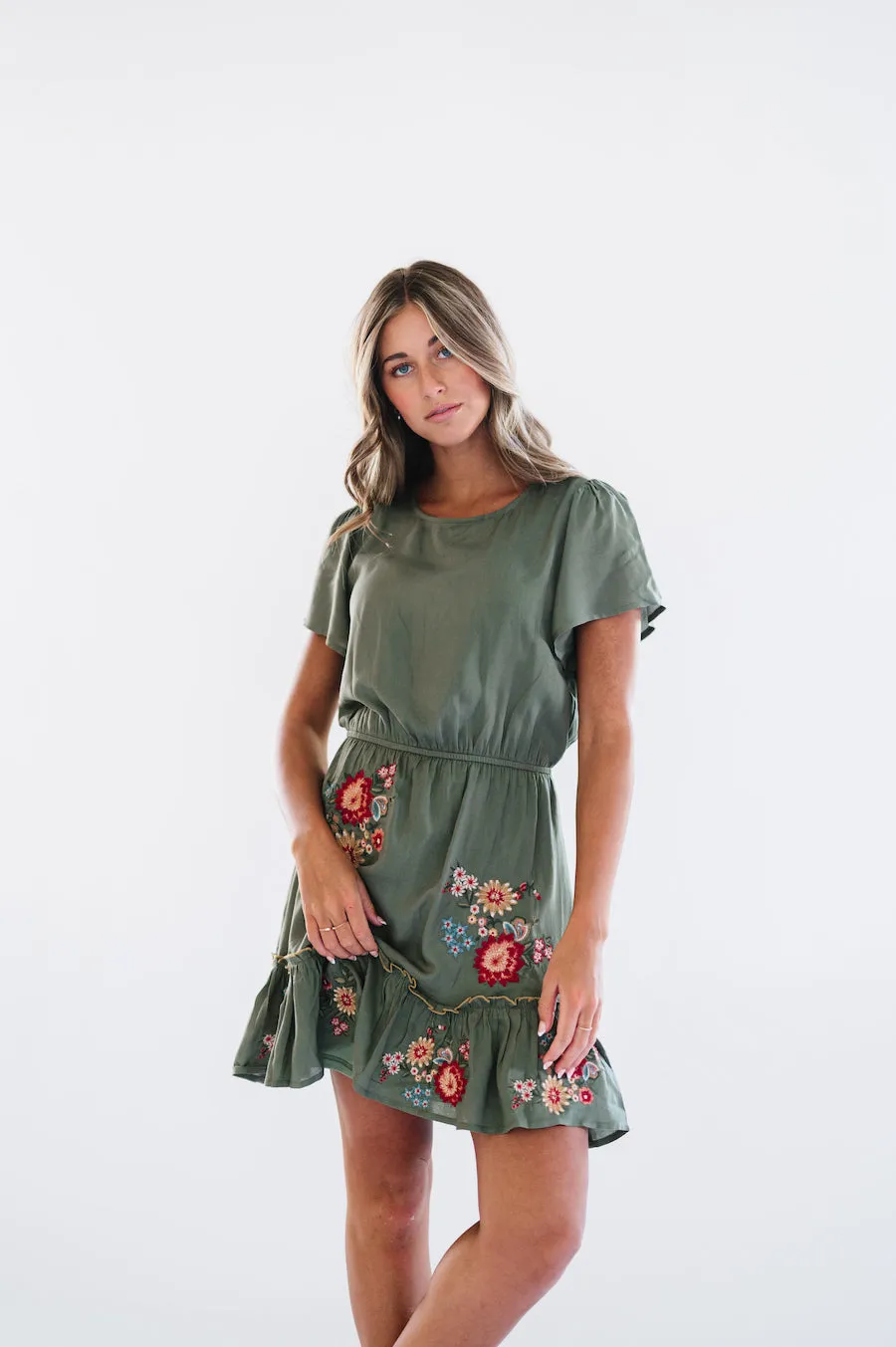 Cammy Short Sleeve Dress in Olive