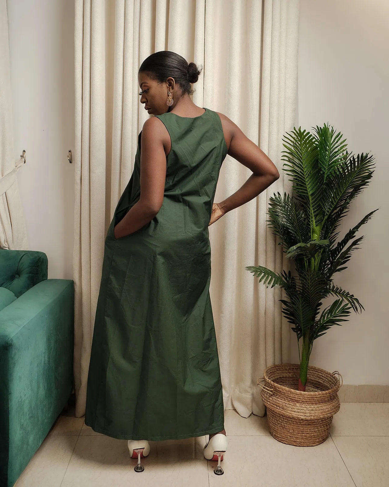 Celine Green Sleeveless Maxi Dresss