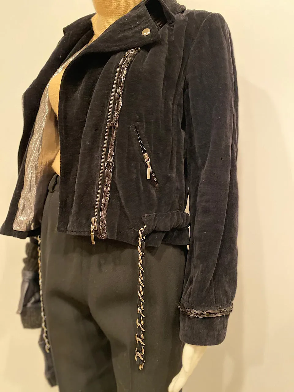 Chanel 06A 2006 Fall Washed Velvet Biker Jacket FR 42