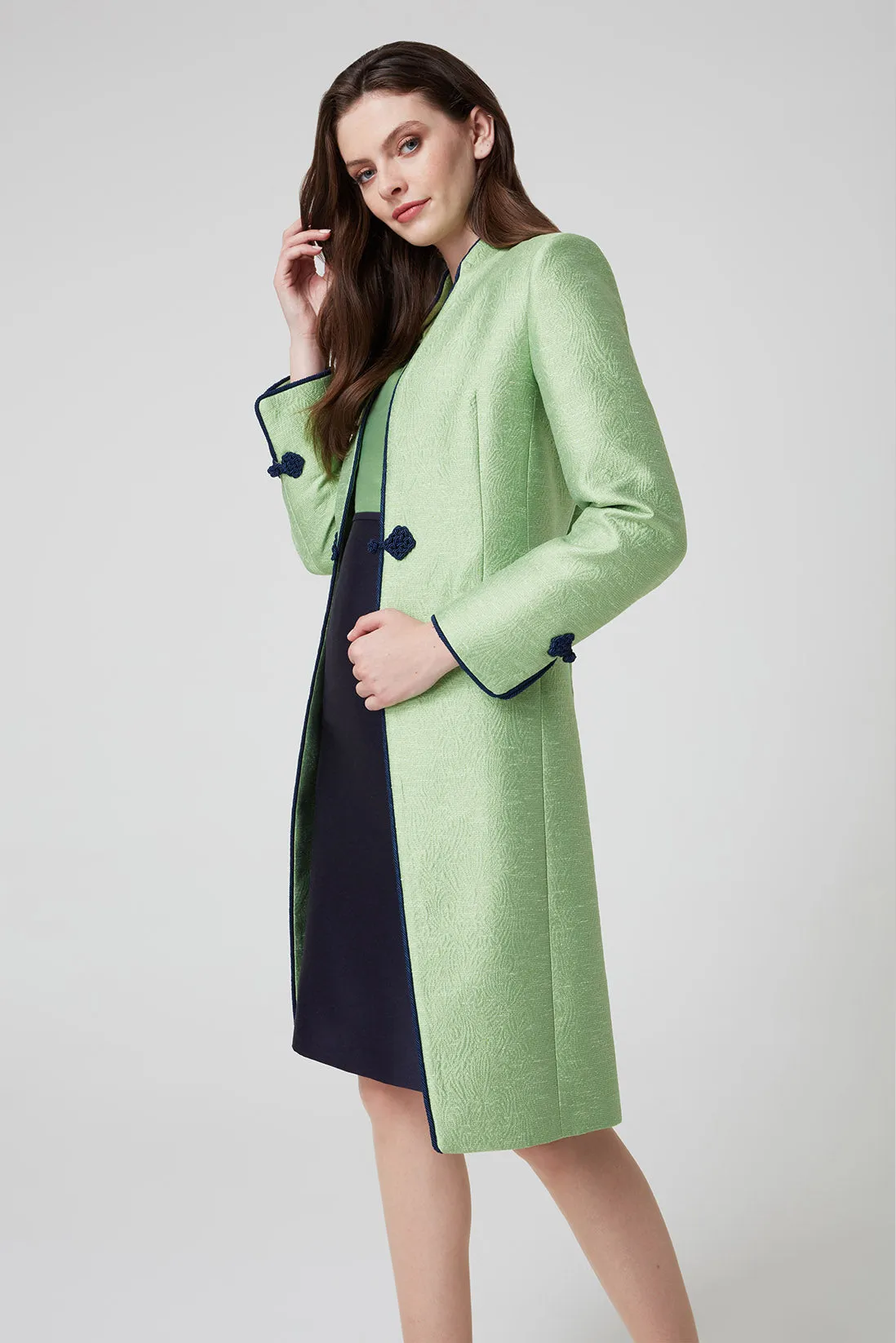 Chartreuse/Navy Sateen Dress - Amelia