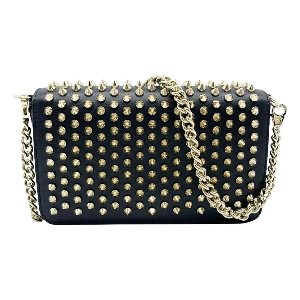 Christian Louboutin Clutch Zoompouch Spiked Black Leather Shoulder Bag