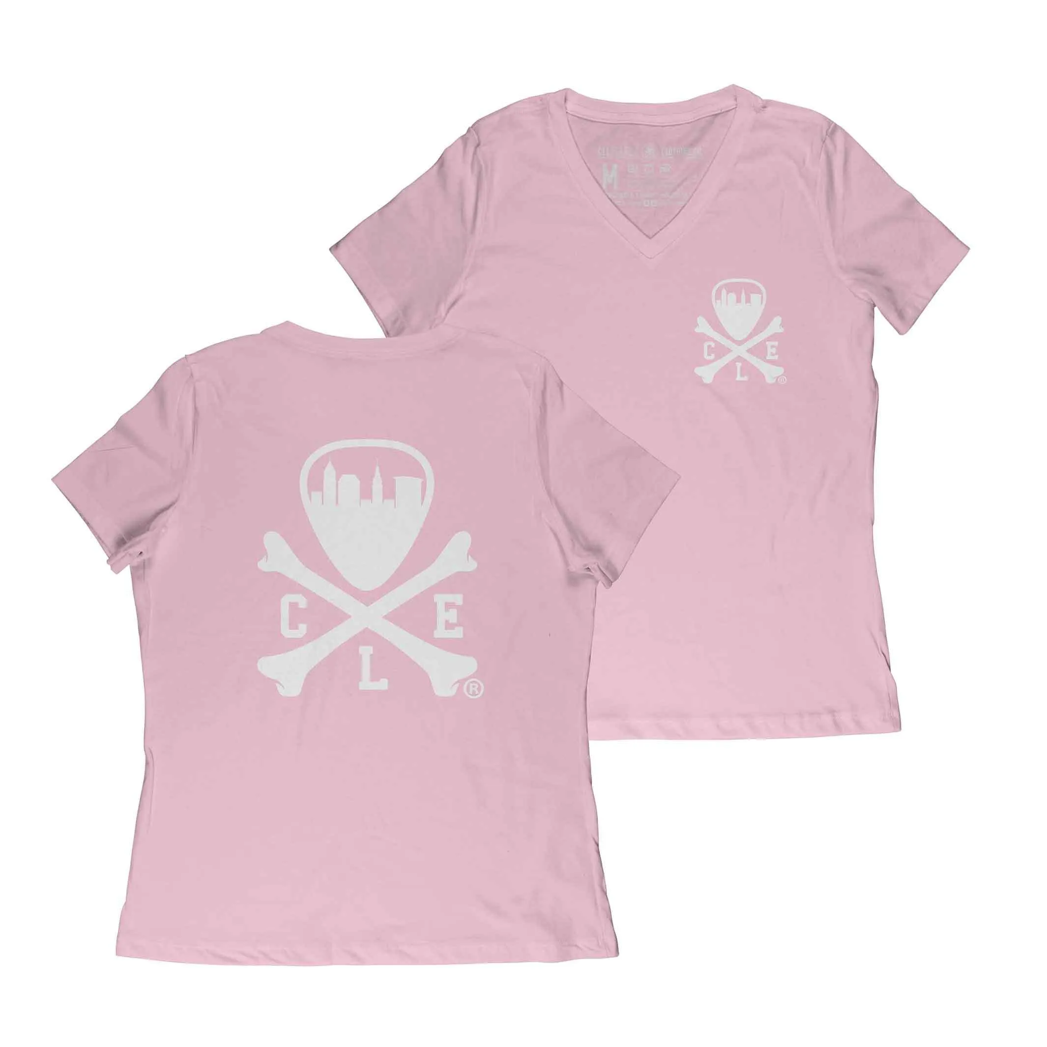 CLE LOGO - WOMENS RELAXED FIT VNECK T-SHIRT - PINK