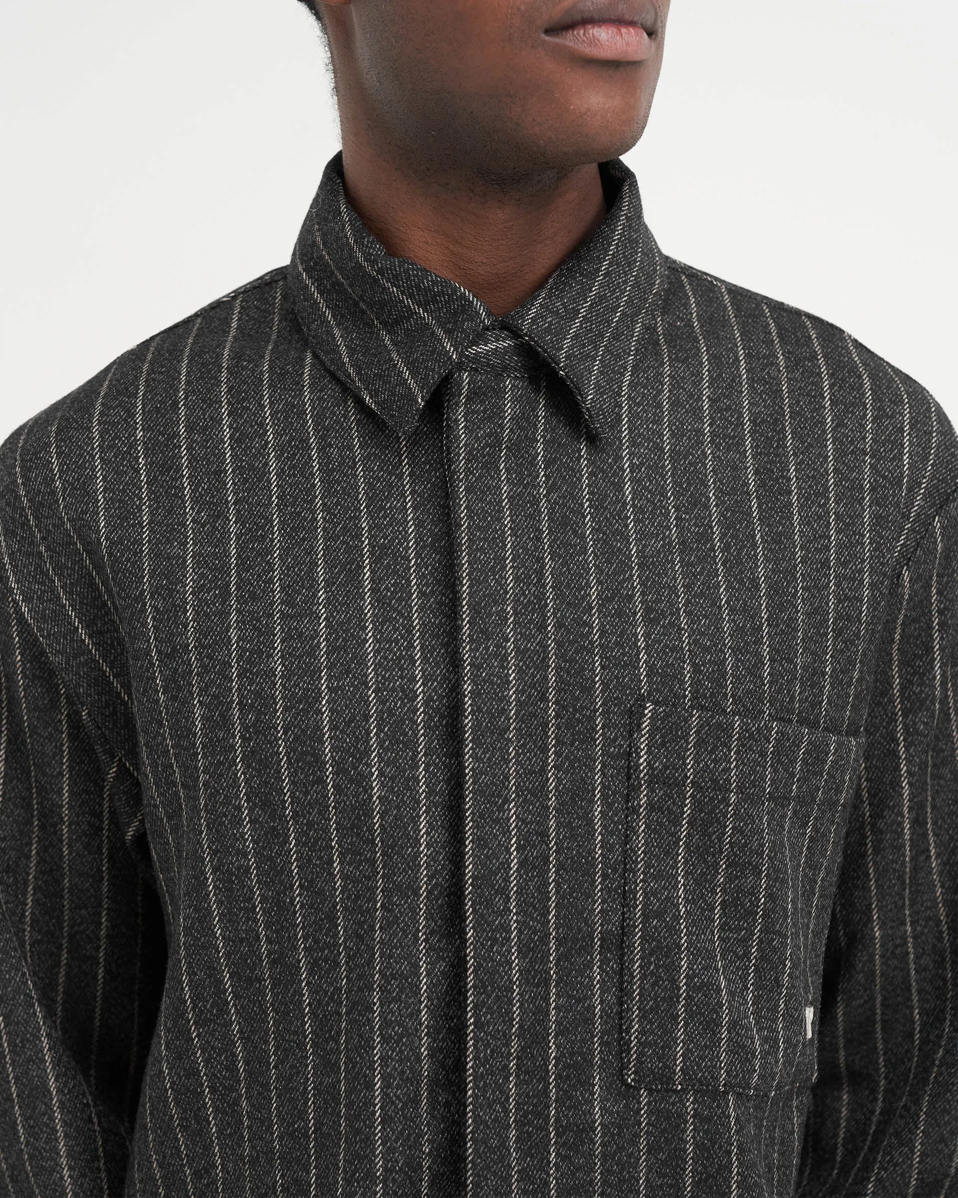 Cropped Dress Shirt - Black Pinstripe