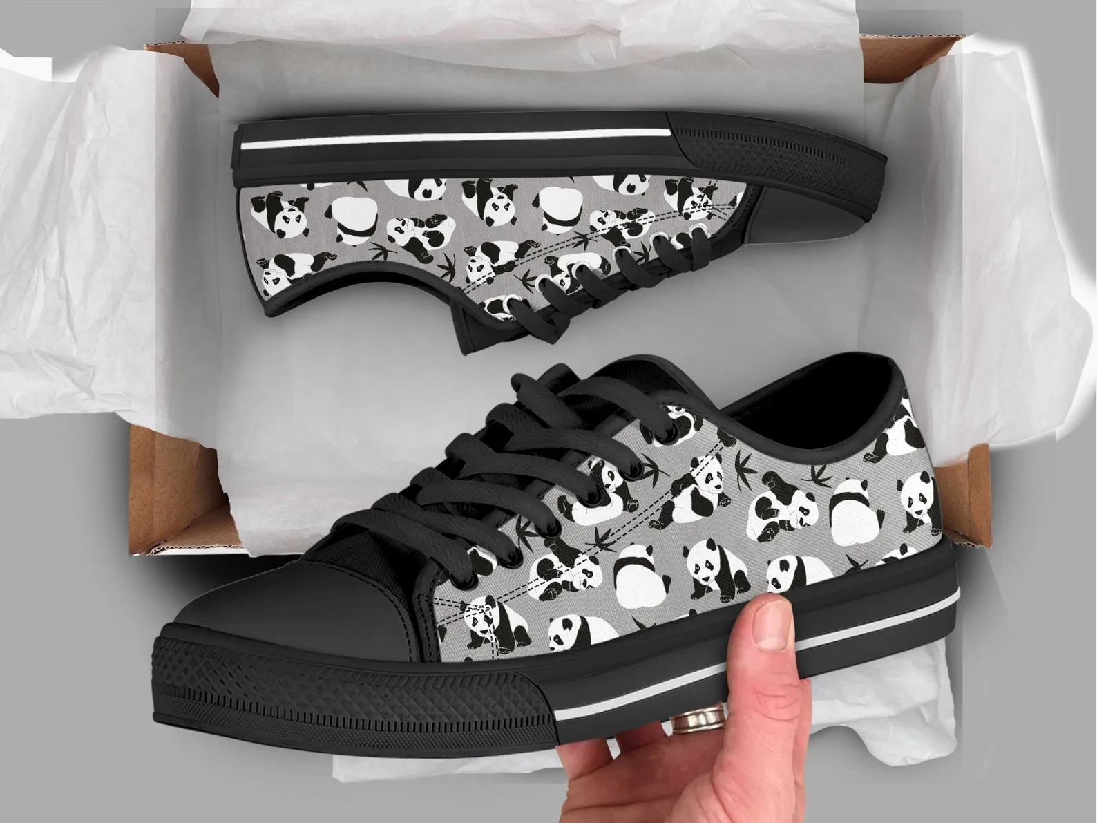 Cute Panda Shoes Panda Sneakers Cute Shoes Panda Lover Gifts Custom Low Top Converse Style Sneakers For Adults Women & Men