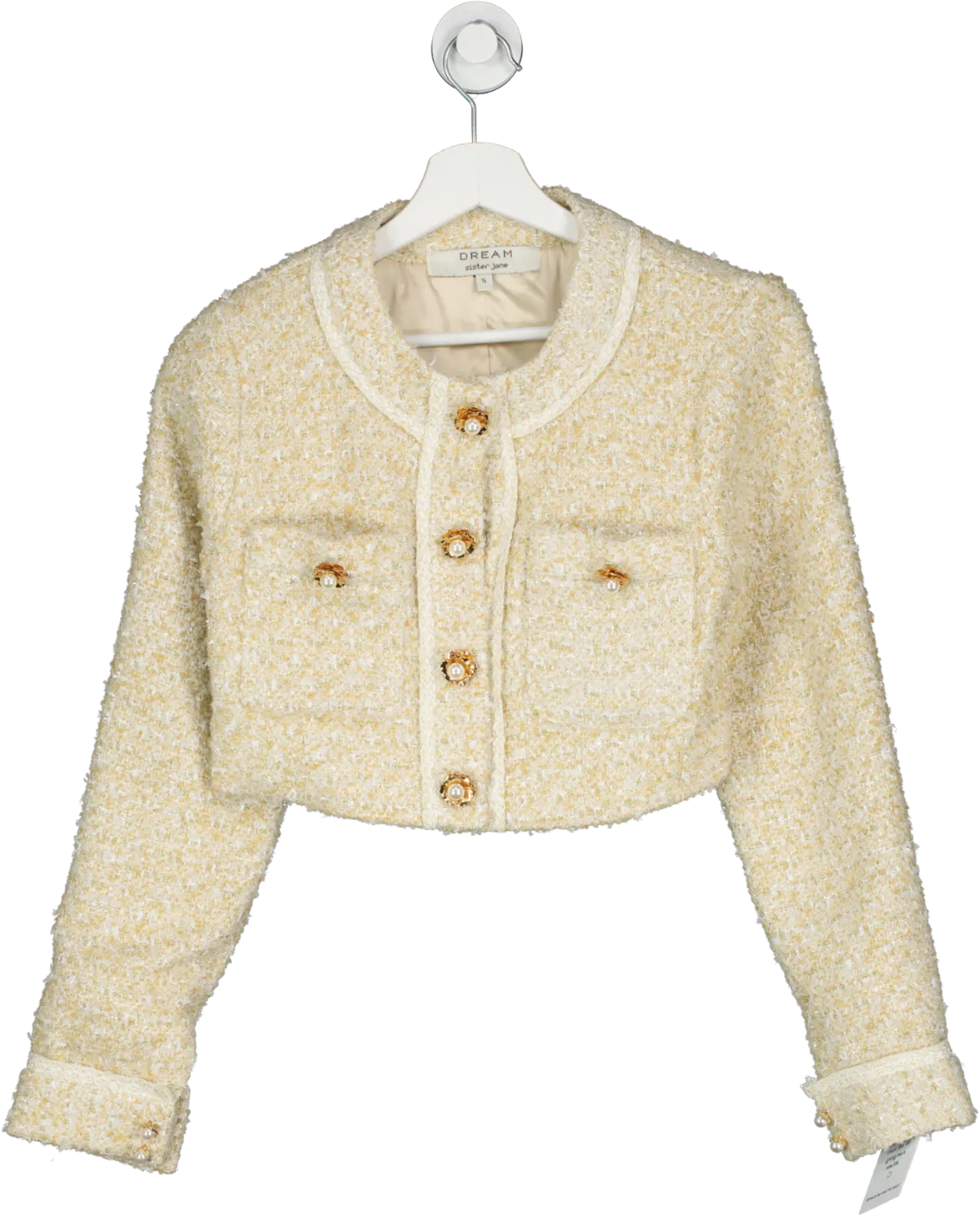 Dream Sister Jane Cream Cropped Tweed Blazer UK S