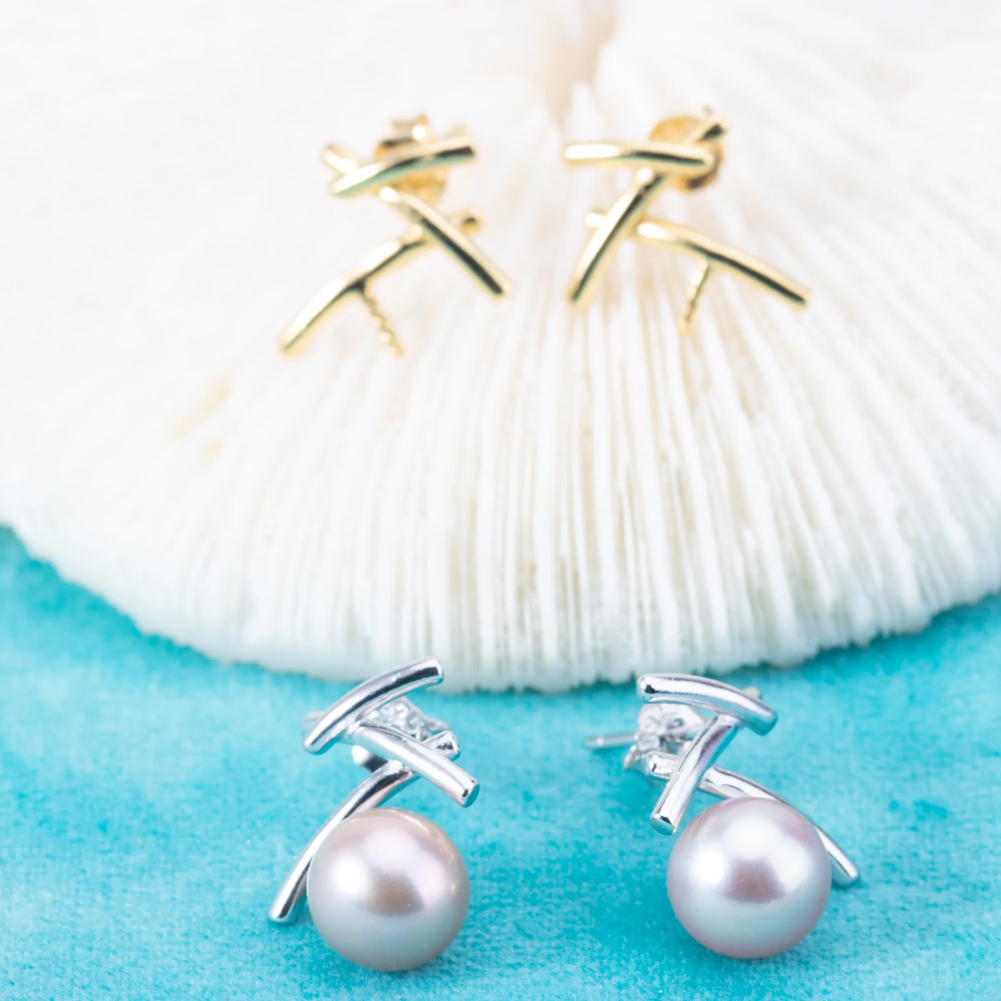 e010838 S925 pearl earring 925 sterling silver DIY 7-8mm Natural Freshwater pearl stud earring for women