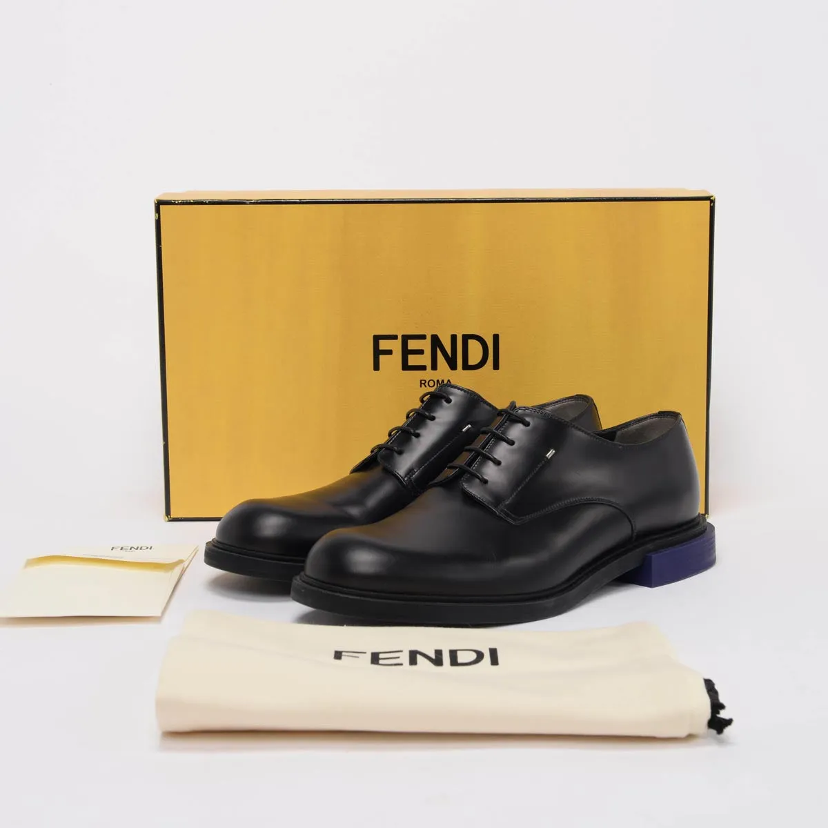 Fendi Black Leather Contrast Heel Lace-Up Shoes UK 7