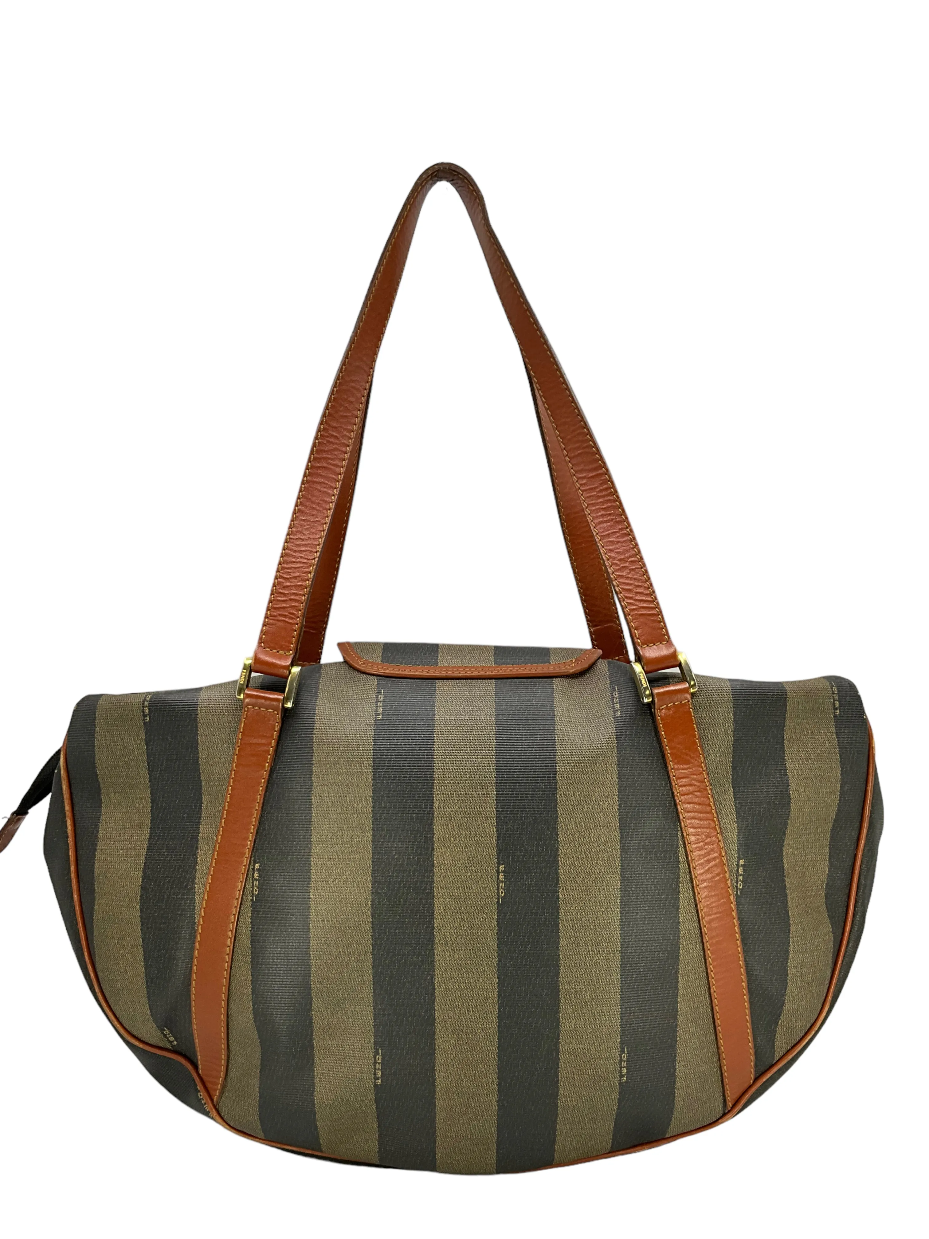 FENDI Vintage Pequin Striped Canvas Tote Bag