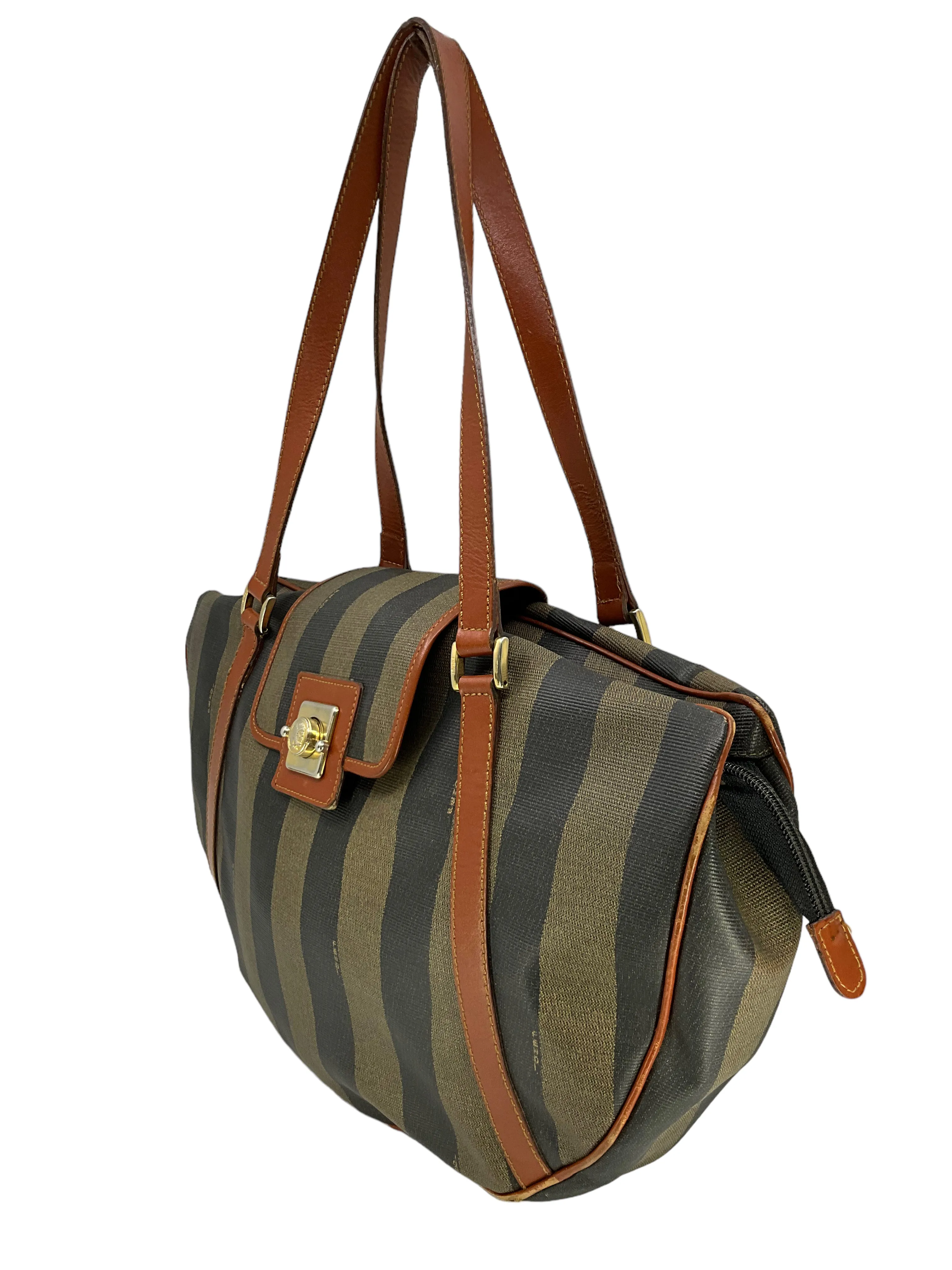 FENDI Vintage Pequin Striped Canvas Tote Bag