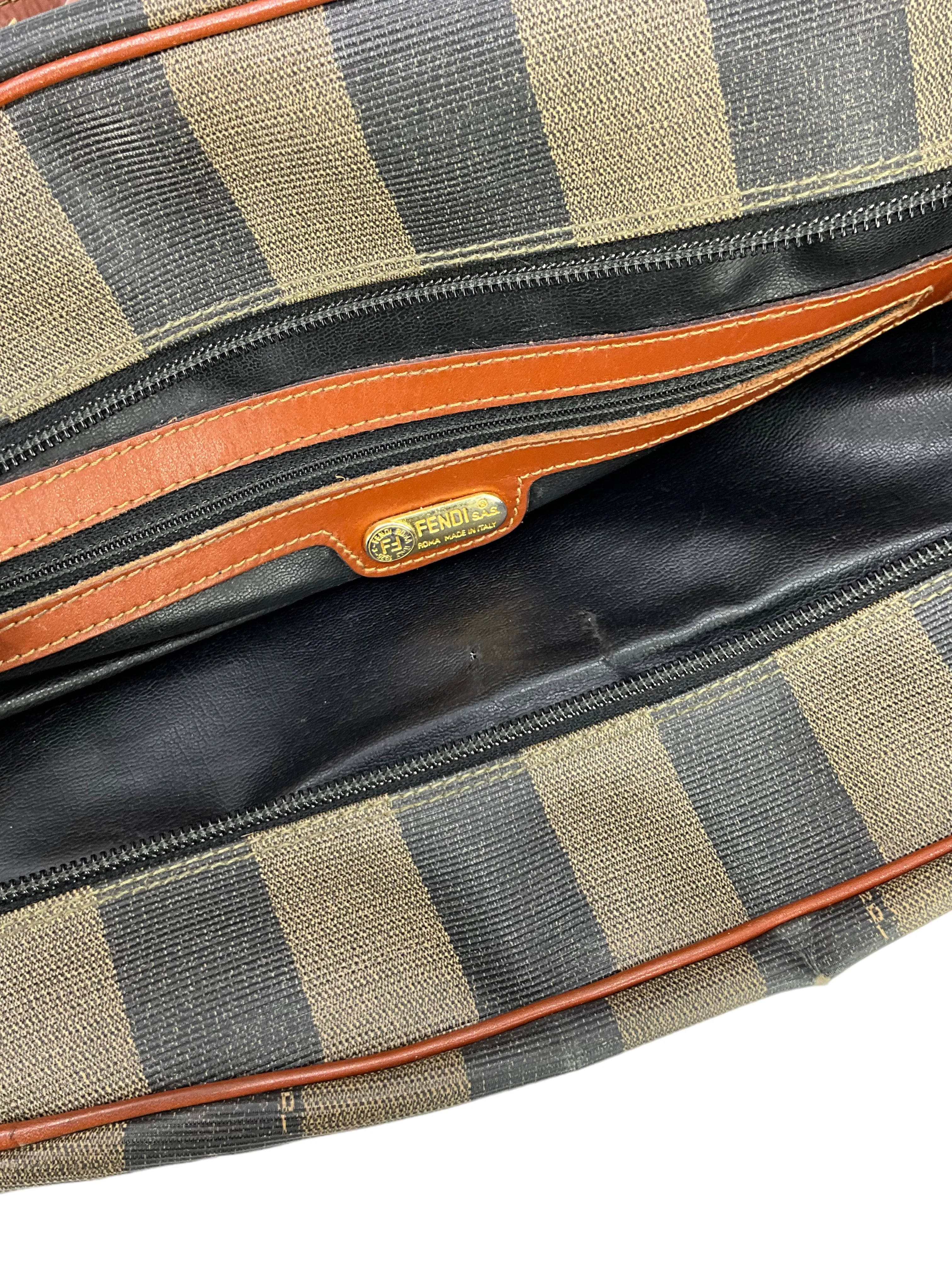 FENDI Vintage Pequin Striped Canvas Tote Bag