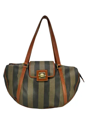 FENDI Vintage Pequin Striped Canvas Tote Bag