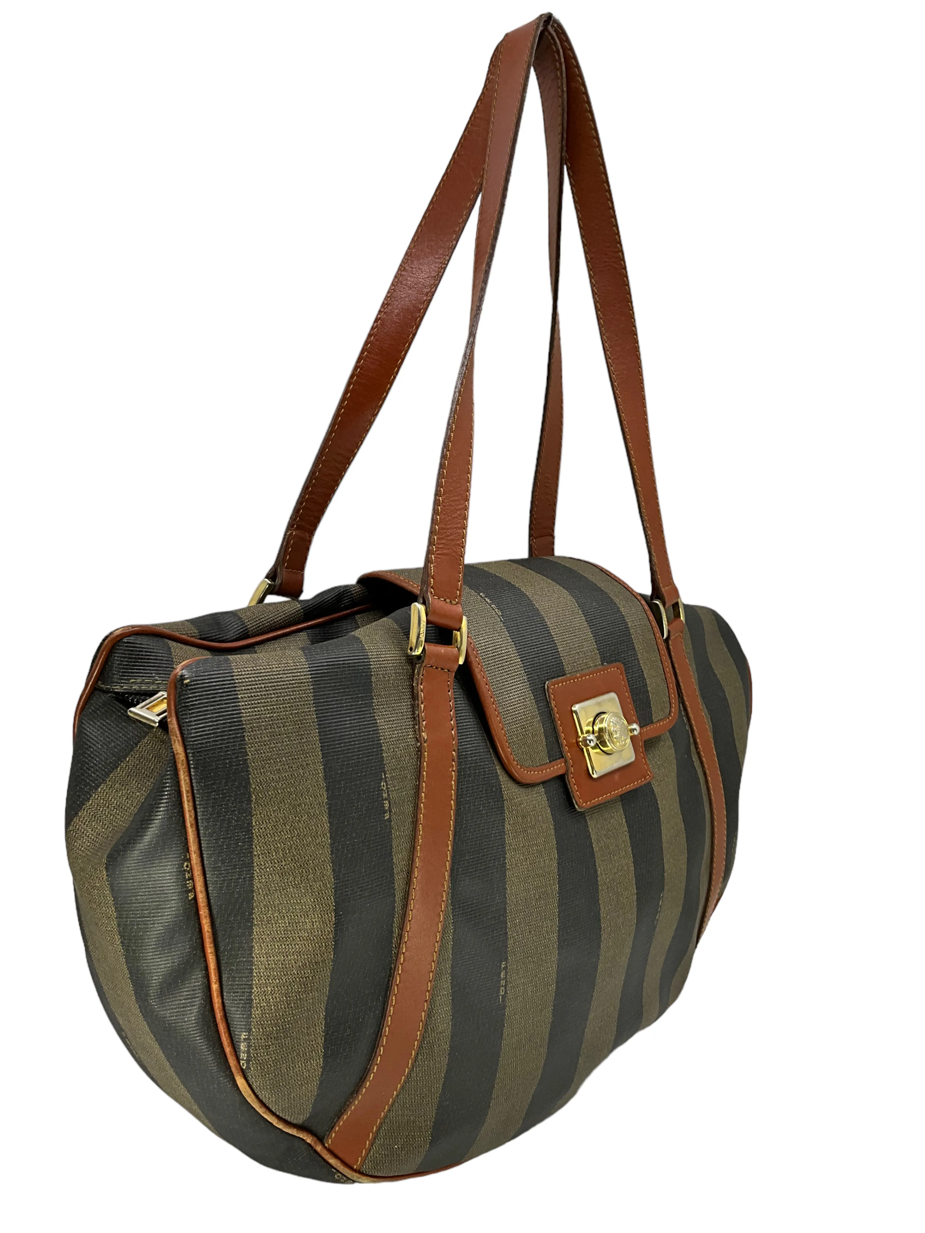 FENDI Vintage Pequin Striped Canvas Tote Bag