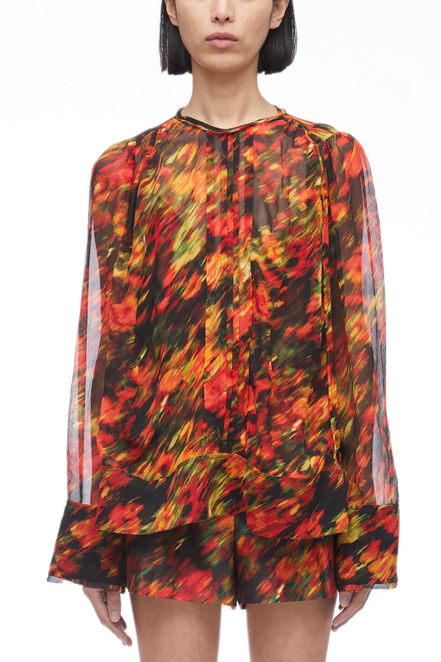 Flowers In Motion Crinkle Chiffon Blouse