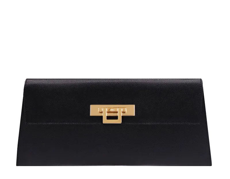 Fonteyn Clutch Dolomite Pebble Print Calf Leather Handbag - Black