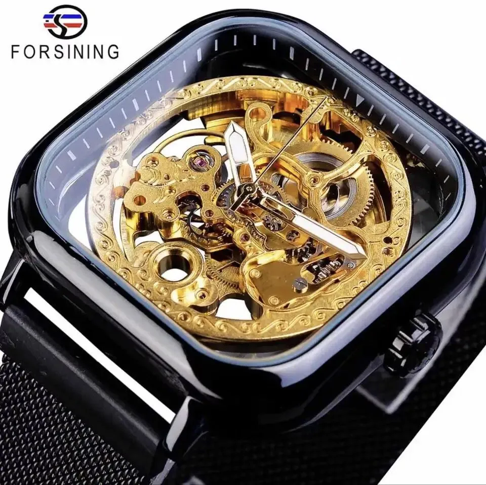 Forsining Mens Black Automatic Mechanical Steampunk Mesh Watch W159327